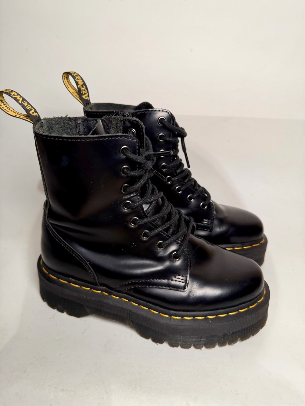 Dr. Martens Jadon Platform Leather Womens 7 Boot Black Polished Smooth Zip Side - Picture 7 of 16